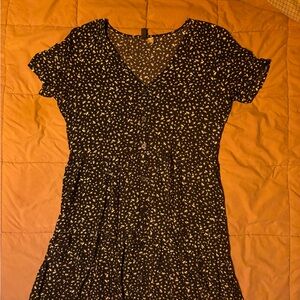 Divided Black and White Floral Midi Dress